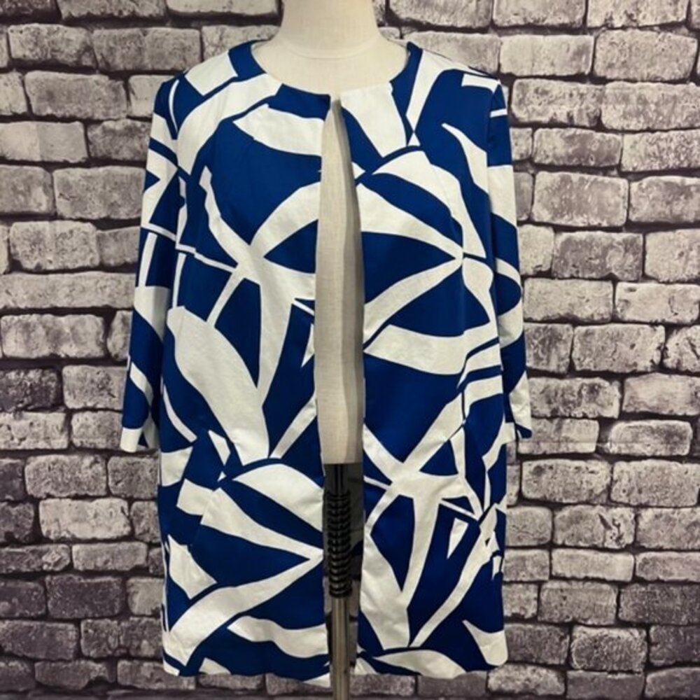 Chico's Blue & White 3/4 Sleeve No Close Jacket Size Medium